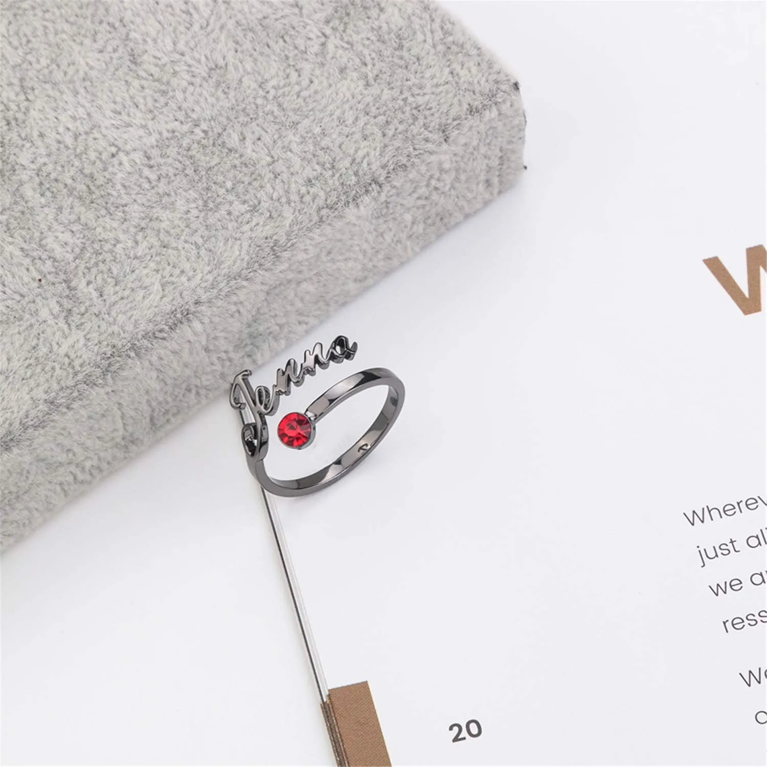 AOBOCO 925 Sterling Silver Personalized Custom Ring with Name Letter Initial Adjustable Ring Gift for Her Women Engraving Customize Rings with Birthstone Crystal