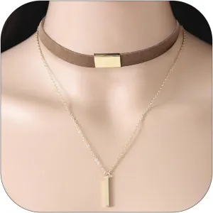 Aonklot Velvet Choker Necklace for Women Bar Pendant Necklace Vintage Layered Satin Necklace Choker Vertical Bar Pendant Necklace Punk Choker