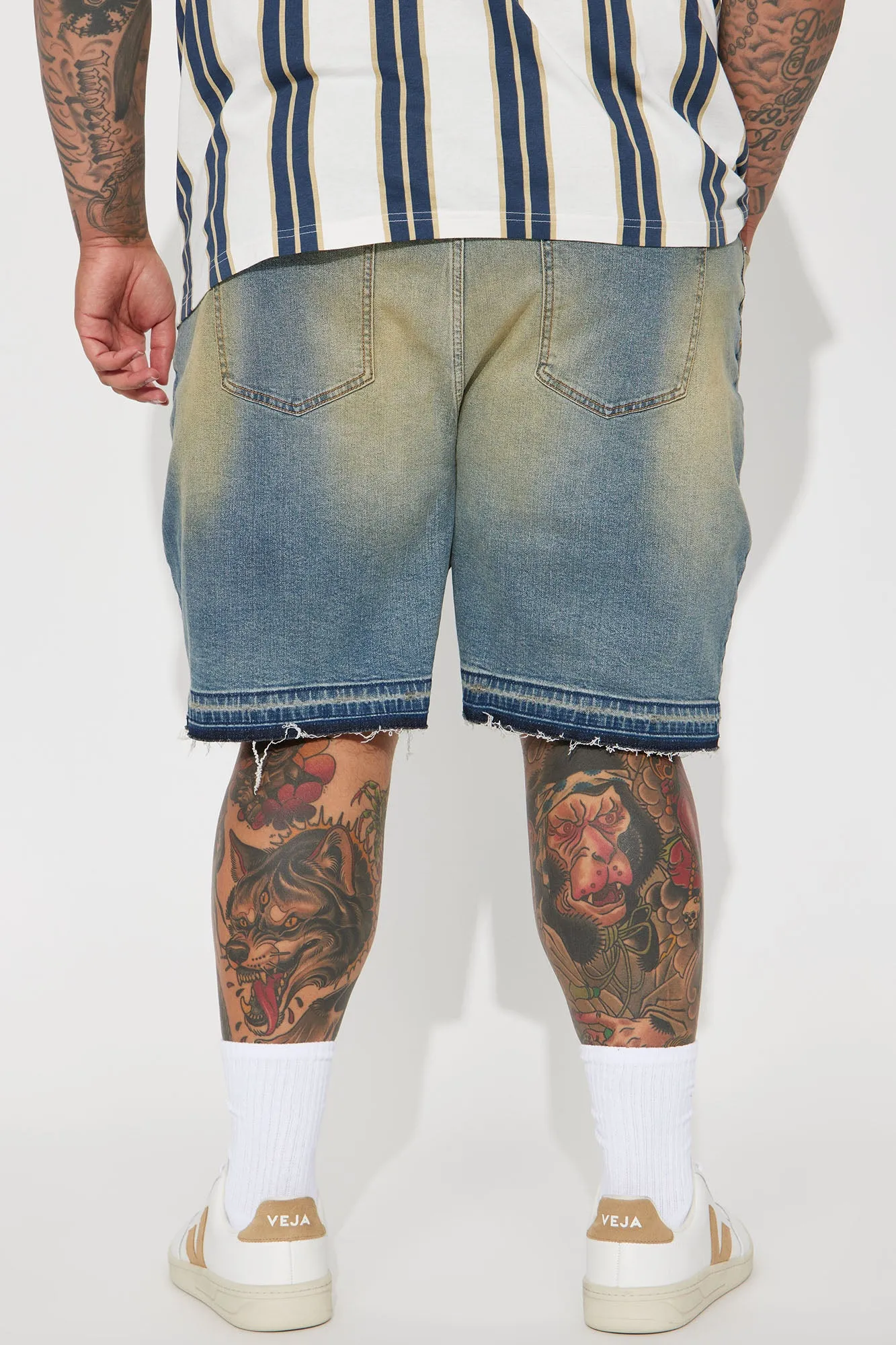 Around The World Relaxed Denim Shorts - Vintage Blue Wash