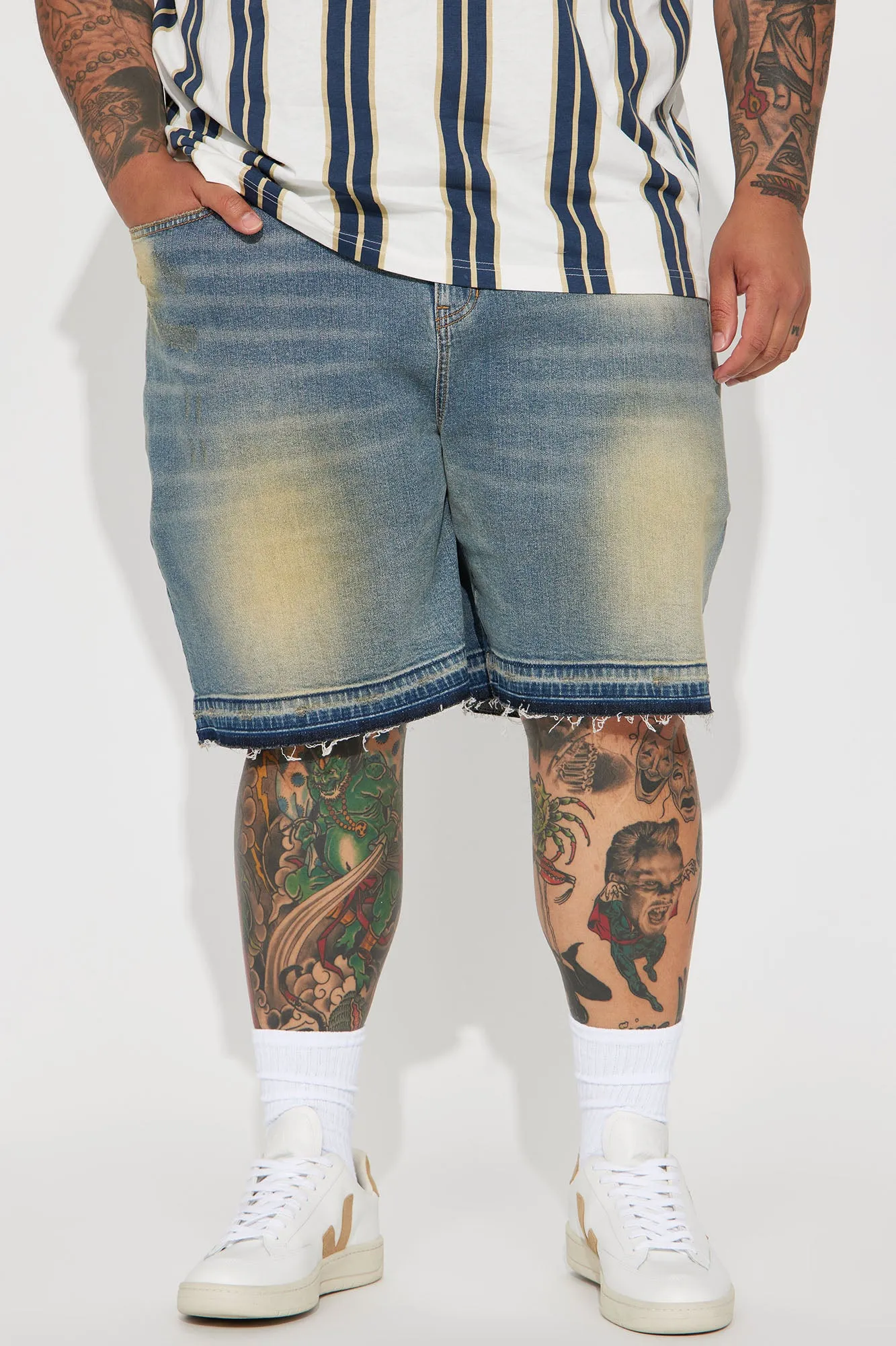 Around The World Relaxed Denim Shorts - Vintage Blue Wash