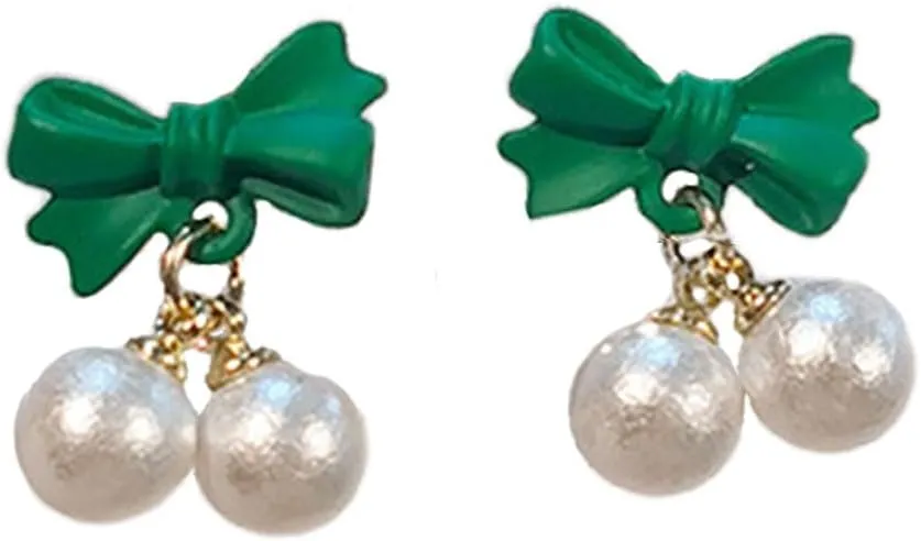ASHMITA Green Bow Earrings Imitation Pearl Dangle Drop Earrings for Women Girls Fashion Jewelry Gift