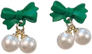 ASHMITA Green Bow Earrings Imitation Pearl Dangle Drop Earrings for Women Girls Fashion Jewelry Gift