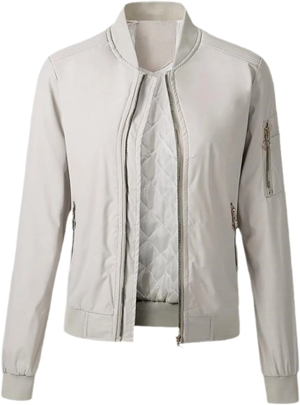 Autumn Winter Women Bomber Jacket Cotton Padded Baseball Jacket Solid Coat Zipper Pockets Jackets