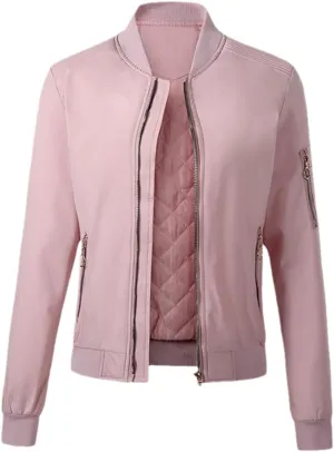 Autumn Winter Women Bomber Jacket Cotton Padded Baseball Jacket Solid Coat Zipper Pockets Jackets