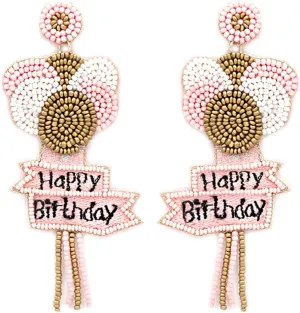Beaded Happy Birthday Balloon Post Earrings Handmade B-day Balloon Earrings