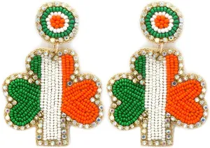 Beaded Irish Flag Clover Post Earrings Handmade Lucky Clover Earrings Saint Patrick's Day