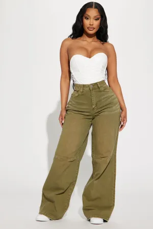 Bella Non Stretch Baggy Wide Leg Jean - Olive