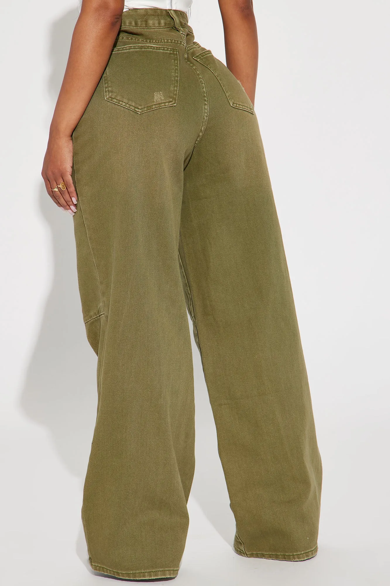 Bella Non Stretch Baggy Wide Leg Jean - Olive