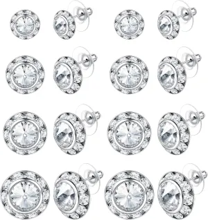 BESTEEL 8 Pairs Dance Competition Earrings for Women Acrylic Halo Crystal Rhinestone Stud Earrings for Stage Opera Performance Bridal Party 10/15/18/20mm