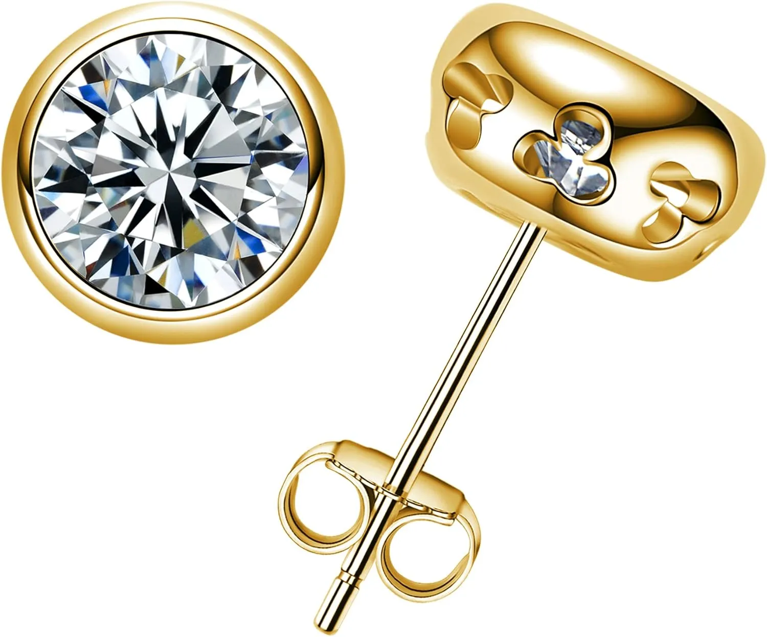 Bezel Moissanite Earrings Stud for Women 1-2 cttw Brilliant Round Cut D color VVS Moissanite Platinum-Plated Sterling Silver Stud Earrings Friction Back Engagement Anniversary Promise Christmas Birthday