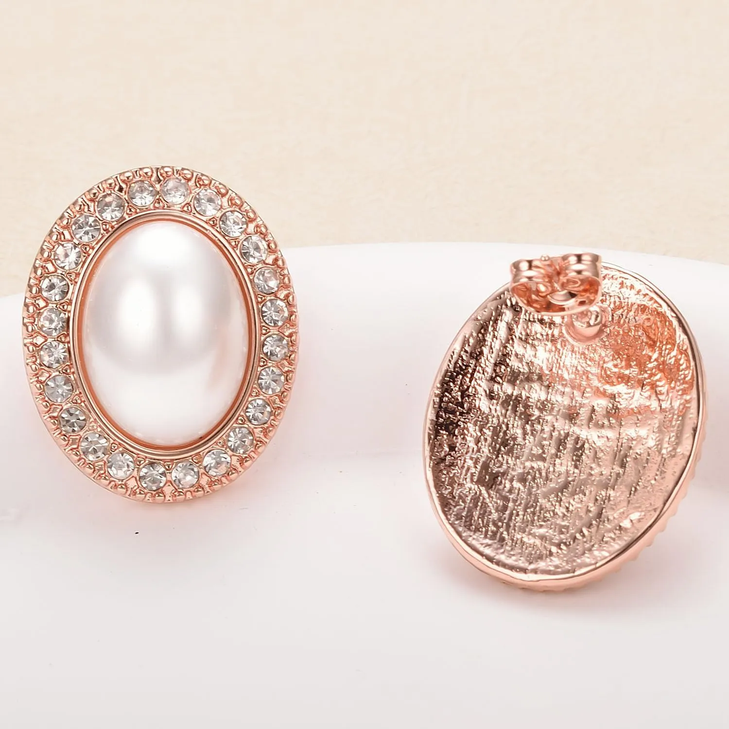 Big Rhinestone Mabe Pearl Earrings Statement Gold Rose Gold Silver Stud Earrings for Women Wedding Party Prom Vintage Jewelry