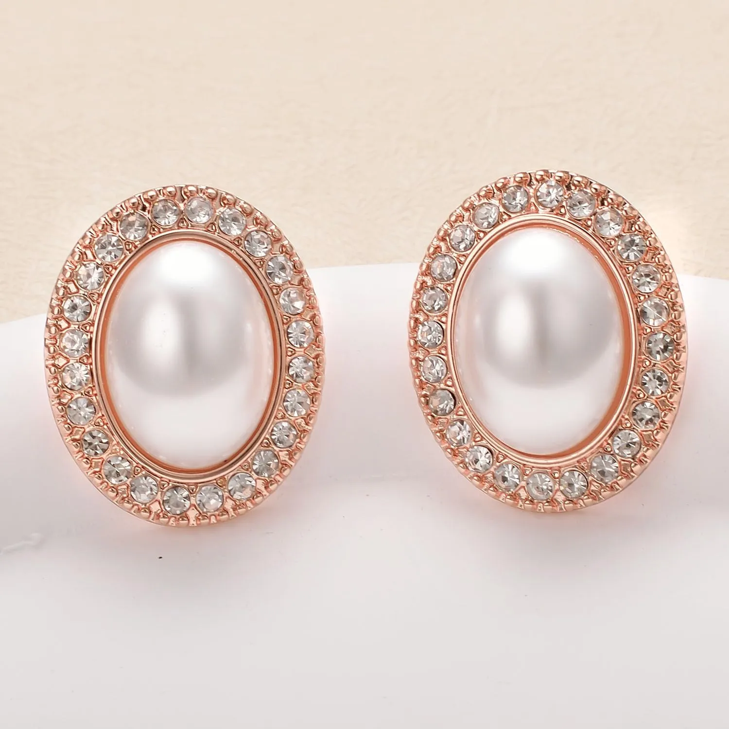 Big Rhinestone Mabe Pearl Earrings Statement Gold Rose Gold Silver Stud Earrings for Women Wedding Party Prom Vintage Jewelry