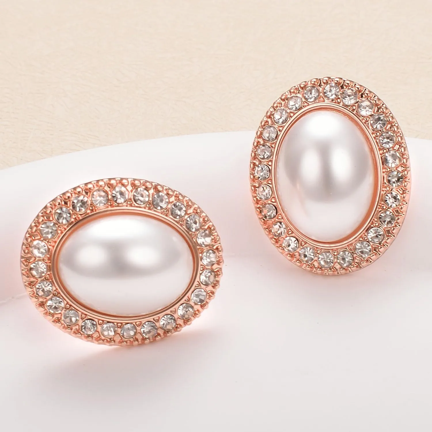 Big Rhinestone Mabe Pearl Earrings Statement Gold Rose Gold Silver Stud Earrings for Women Wedding Party Prom Vintage Jewelry