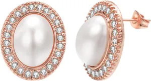 Big Rhinestone Mabe Pearl Earrings Statement Gold Rose Gold Silver Stud Earrings for Women Wedding Party Prom Vintage Jewelry