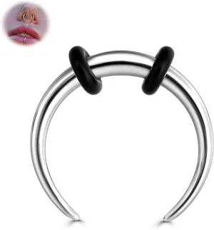 BodyBonita G23 Titanium Septum Rings 6G 8G 12G - Horseshoe Circular Barbell Spikes Stretched Pincher Nose Piercing Jewelry ASTM F136 Titanium Earrings for Women Men Silver 10 mm 12 mm