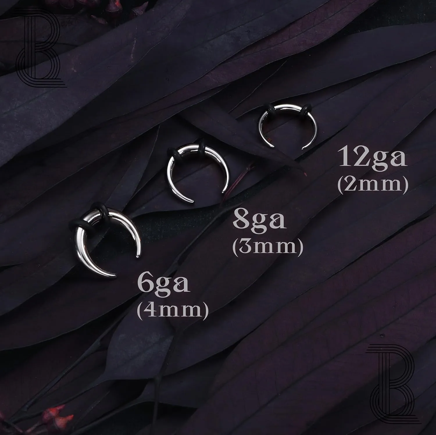 BodyBonita G23 Titanium Septum Rings 6G 8G 12G - Horseshoe Circular Barbell Spikes Stretched Pincher Nose Piercing Jewelry ASTM F136 Titanium Earrings for Women Men Silver 10 mm 12 mm