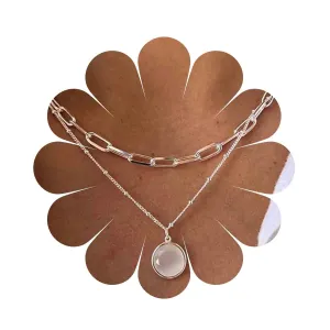 Boho Layered Moonstone Necklace Gold Opal Moonstone Pendant Necklace Paper Clip Chain Choker Necklace Punk Flat Chain Necklace Jewelry for Women (Gold)