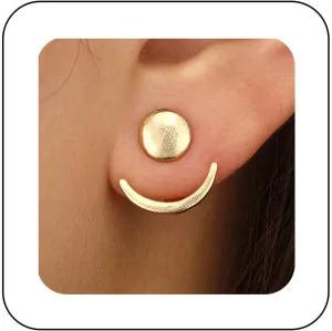 Boho Moon Phase Ear Jackets Earrings Gold Sun Moon Earrings Double Sided Round Studs Earrings Minimalist Geometric Earrings Jewelry for Women