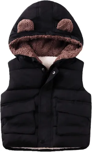 Boys And Girls Fall And Winter Bear Padded Hooded Vest Zipper Cotton Jacket Designer Infant Coats