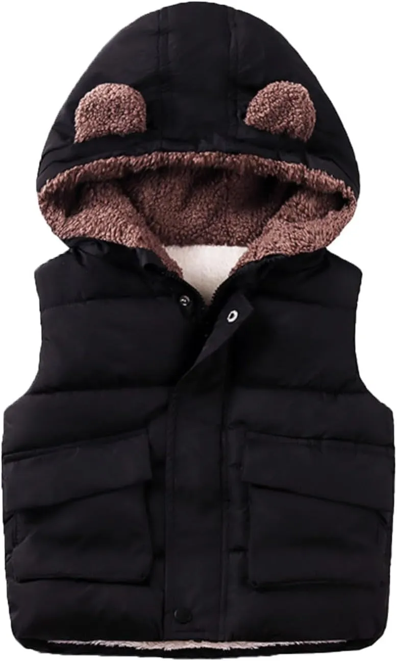 Boys And Girls Fall And Winter Bear Padded Hooded Vest Zipper Cotton Jacket Designer Infant Coats