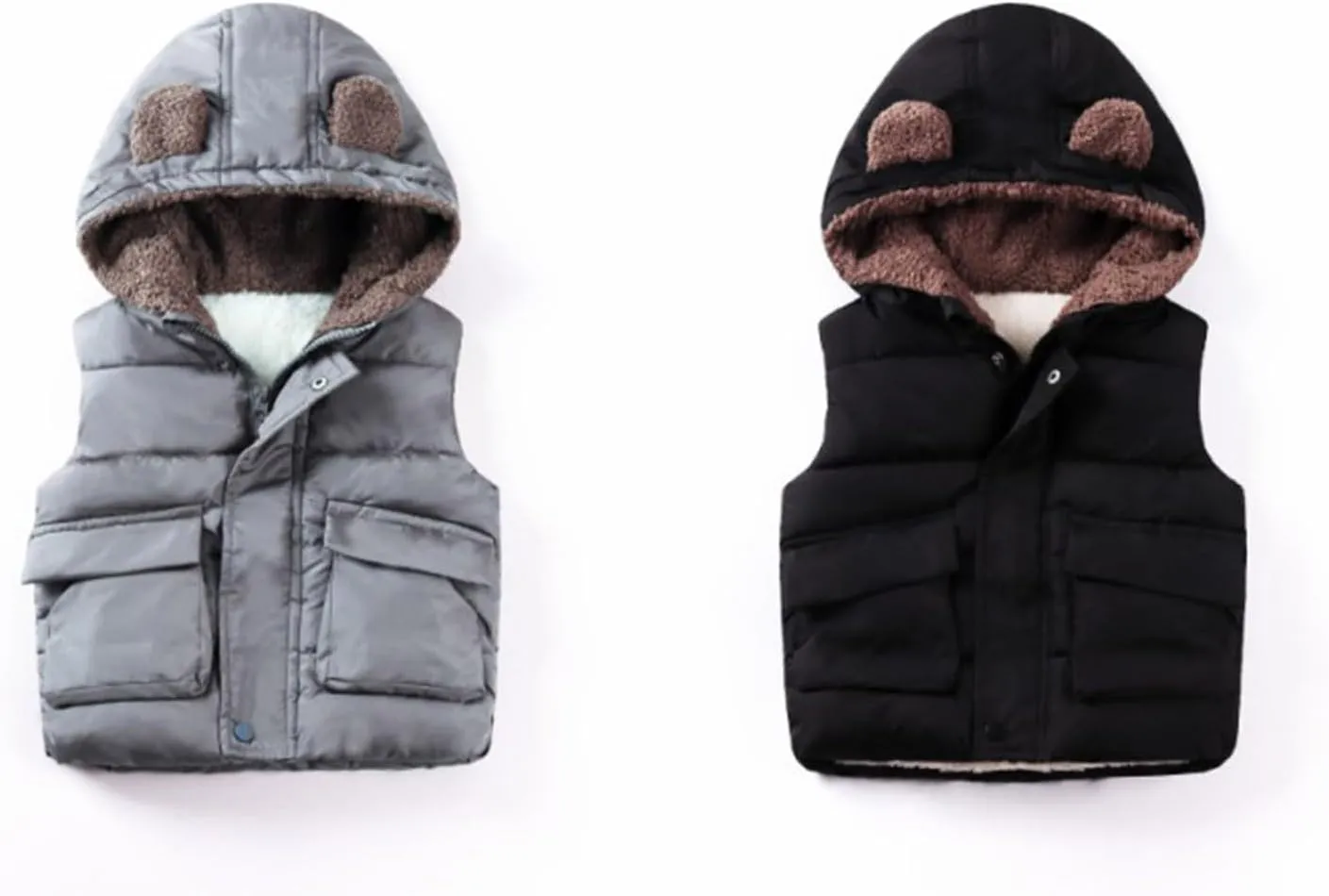 Boys And Girls Fall And Winter Bear Padded Hooded Vest Zipper Cotton Jacket Designer Infant Coats