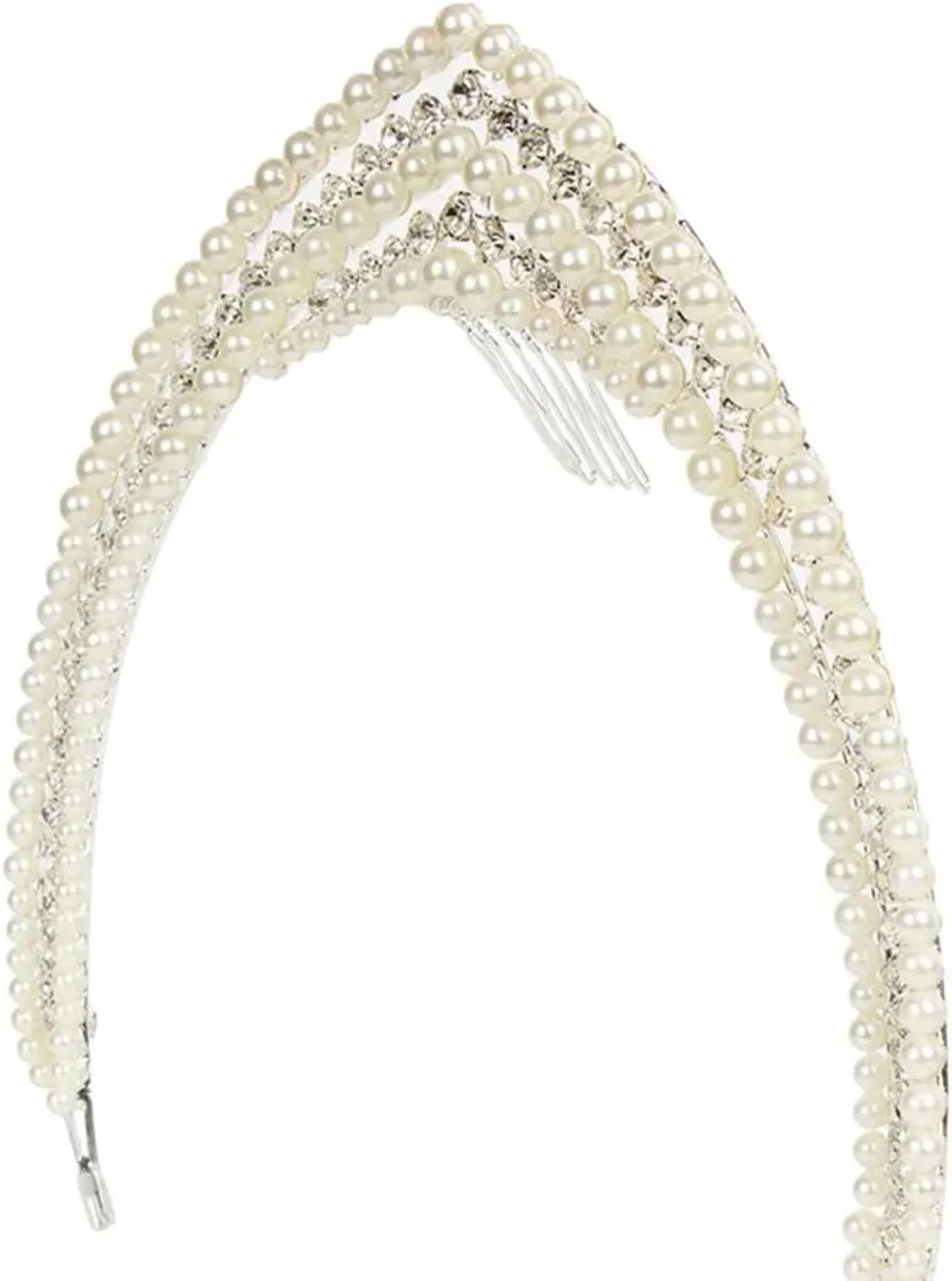 Bridal Vintage Pearl Headband, Princess Head Crowns Pearl Tiaras Bride Royal Queen Crown For Costume