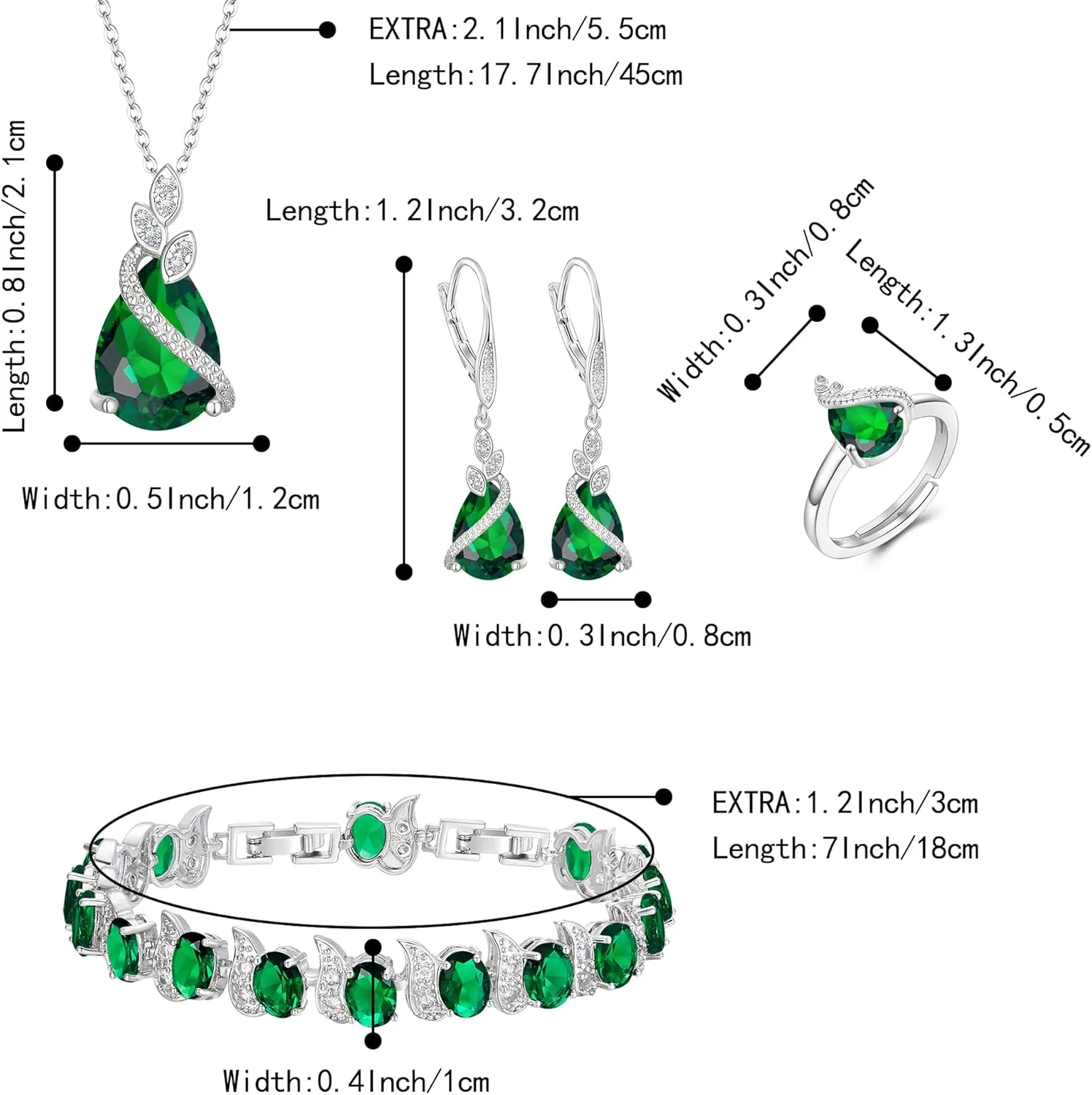 BriLove Jewelry Set for Bride, Sparkling Water Drop Cubic Zirconia Crystal Pendant Necklace Leverback Earrings Tennis Bracelet Adjustable Ring Gift for Wedding/Birthday/Mother's Day/Christmas