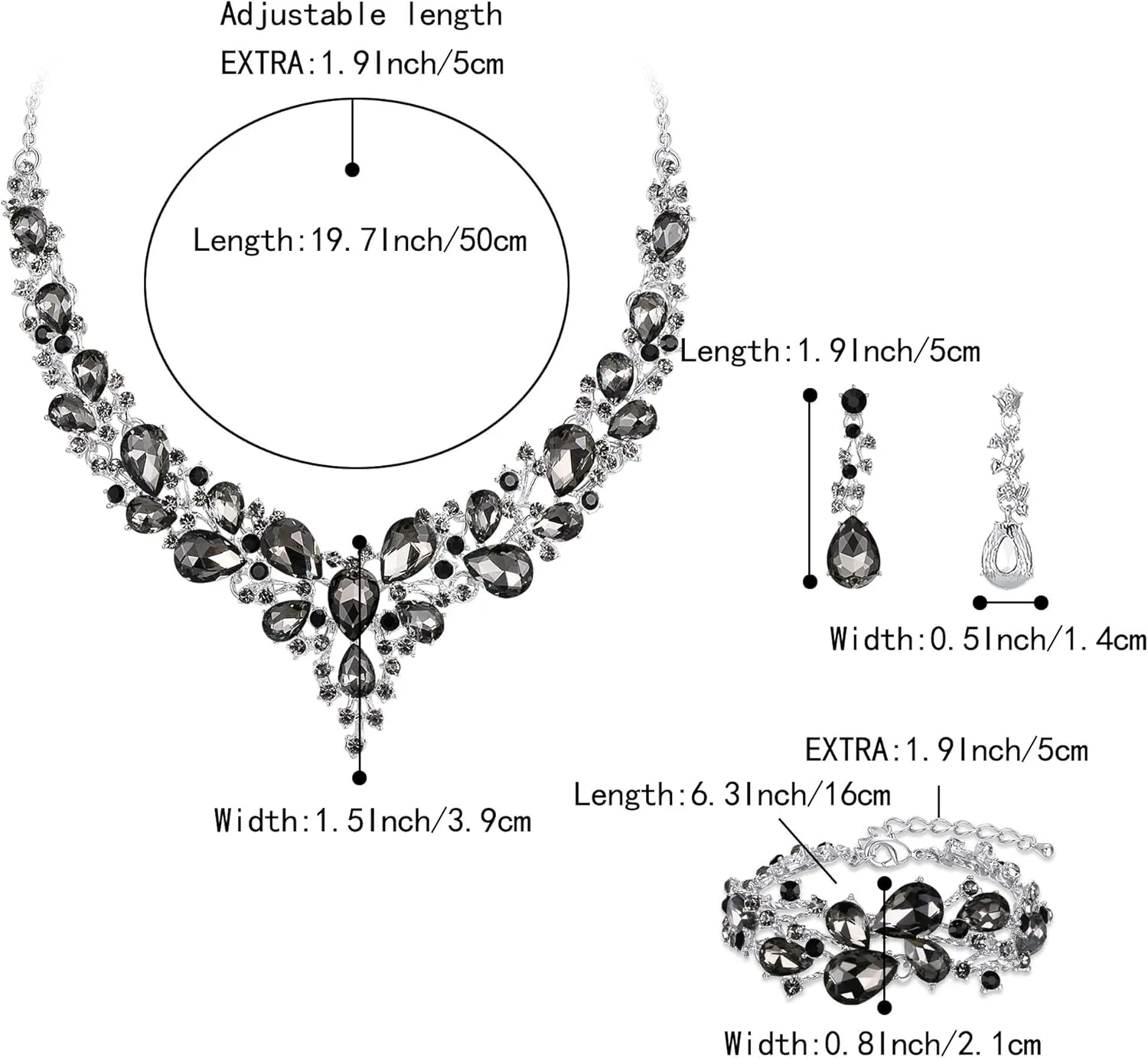 BriLove Wedding Bridal Jewelery for Women Austrian Crystal Teardrop Cluster Statement Necklace Dangle Earrings Link Bracelet Set