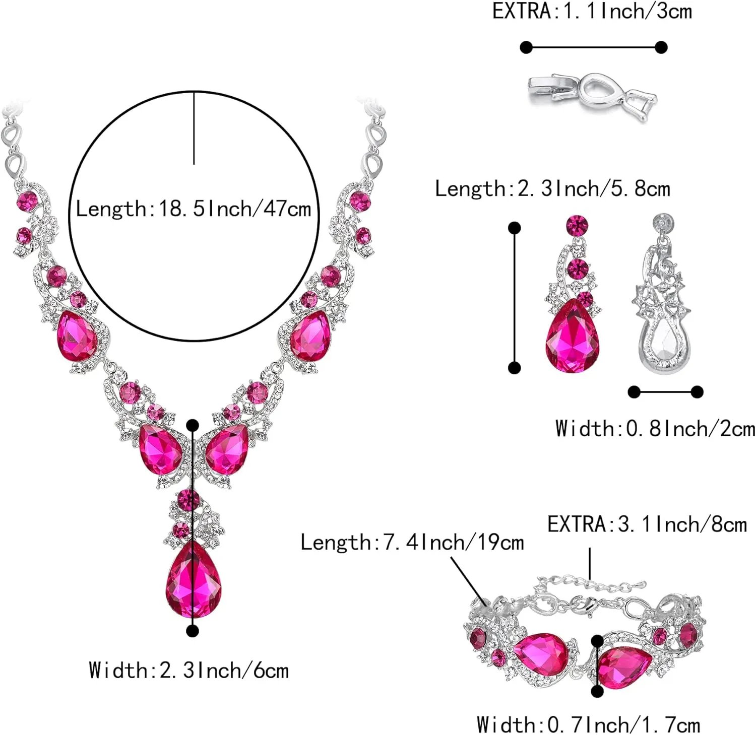 BriLove Wedding Bridal Jewelry for Women Multi Teardrop Cluster Crystal Statement Necklace Dangle Earrings Link Bracelet Set