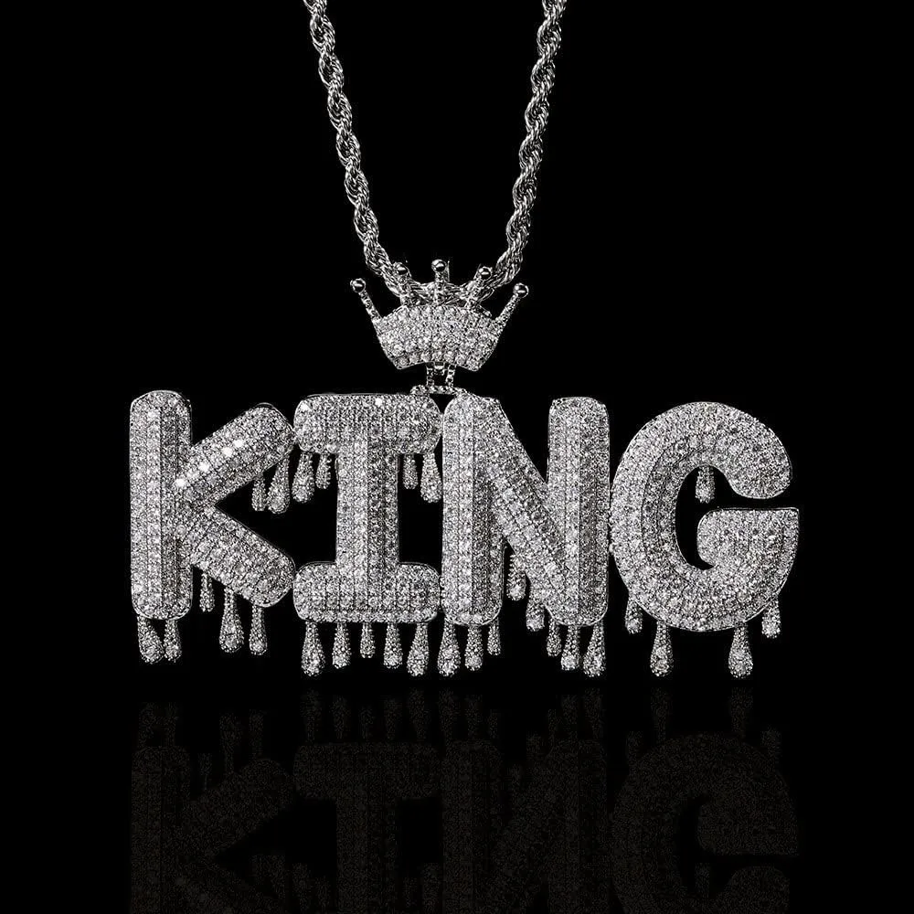 Bubble Letters Name Necklace Iced Out Name Necklace Pendant DIY Necklace with 24 Inch Rope Chain Personalized Name Hip Hop Necklaces For Women Men Gift Jewelry (4 Letter, Style C-Silver)