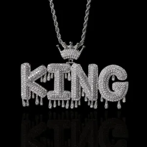 Bubble Letters Name Necklace Iced Out Name Necklace Pendant DIY Necklace with 24 Inch Rope Chain Personalized Name Hip Hop Necklaces For Women Men Gift Jewelry (4 Letter, Style C-Silver)