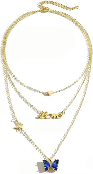Butterfly Necklace for Women Crystal Butterfly Charm Necklace Layered Butterfly Pendant Necklace Gold Chain Necklace Holiday Birthday Jewelry