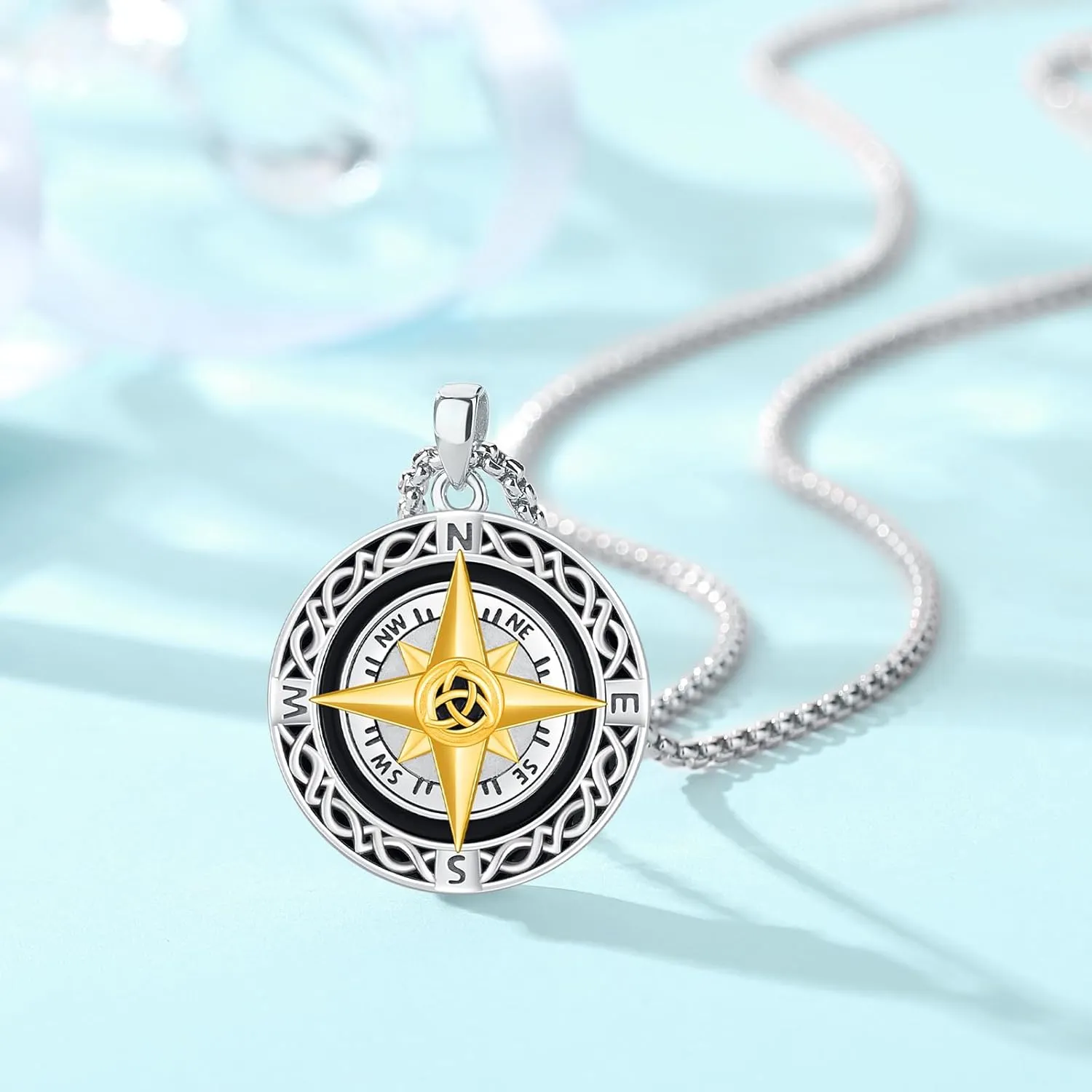 Celtic Knot Compass Pendant Necklace for Women Men, 925 Sterling Silver Charm Compass Necklace Christmas Gifts for Wife Birthday Gifts Graduation Travel Jewelry Gift