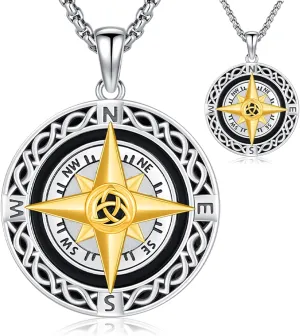 Celtic Knot Compass Pendant Necklace for Women Men, 925 Sterling Silver Charm Compass Necklace Christmas Gifts for Wife Birthday Gifts Graduation Travel Jewelry Gift
