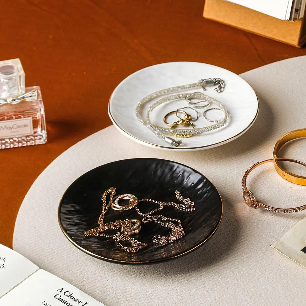 Ceramic Jewelry Tray Ring Dish, Ring Holder for Jewelry Key Tray for Home Decor, Birthday, Christmas Gifts for Women, Girls (Black)