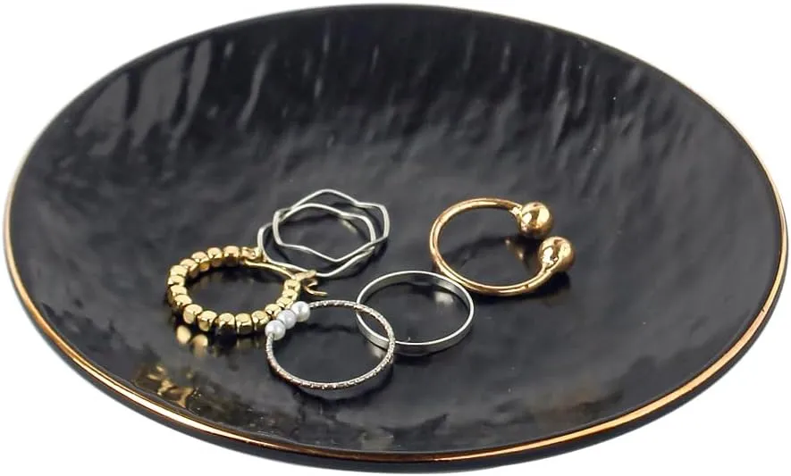 Ceramic Jewelry Tray Ring Dish, Ring Holder for Jewelry Key Tray for Home Decor, Birthday, Christmas Gifts for Women, Girls (Black)