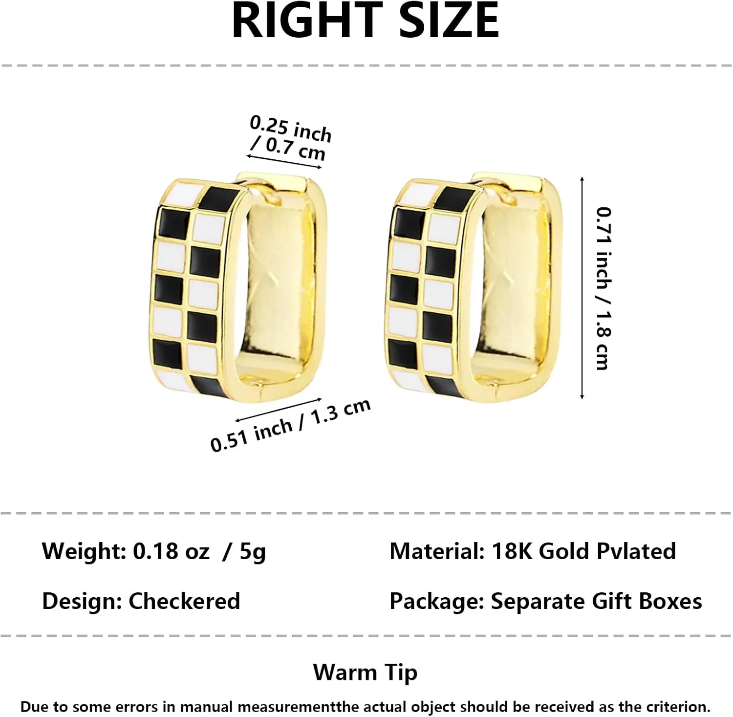 Checkered Earring For Women, Dainty Oval Checker Chunky Hoop Earrings, 18K Gold Plated Filled Enamel Checker Hoop Earrings, Hypoallergenic Fashion Trendy Jewelry Gifts
