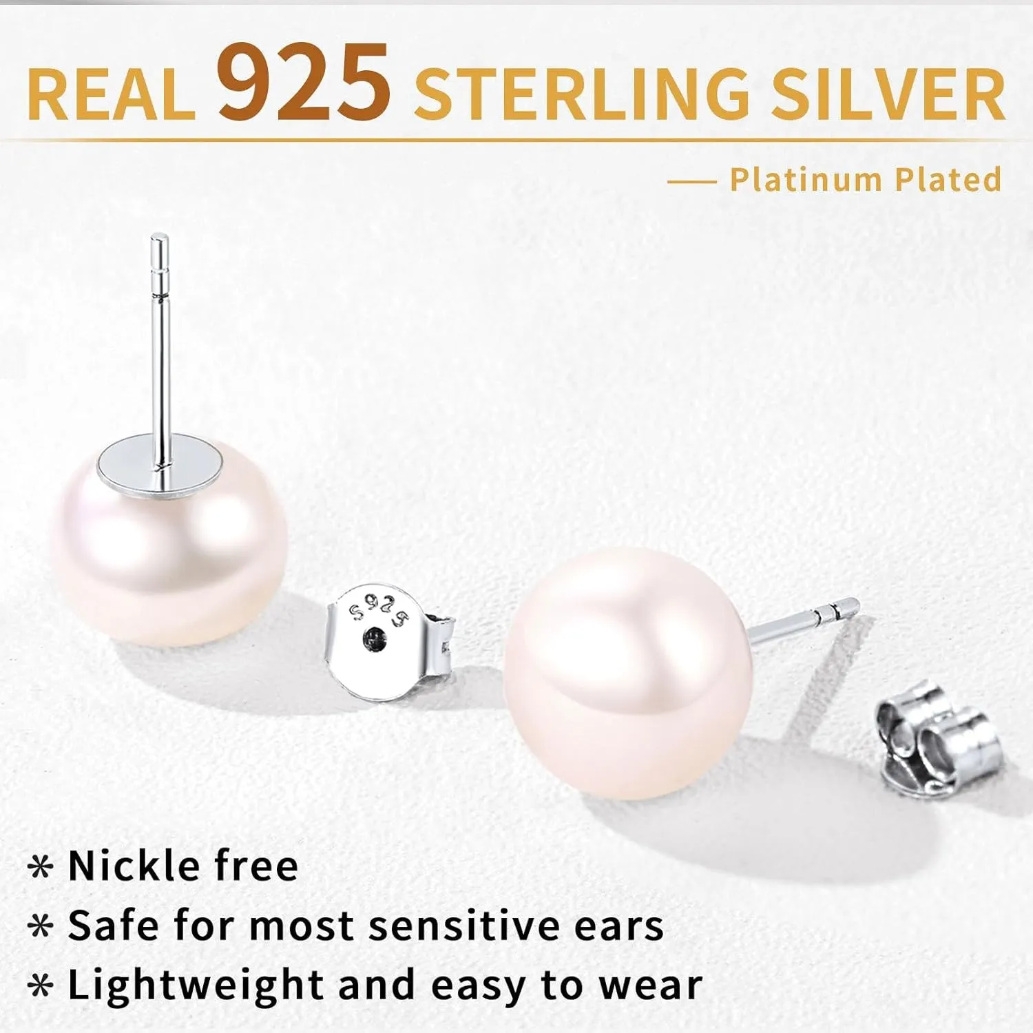 ChicSilver 4-10mm White Freshwater Cultured Pearl Earrings Sterling Silver Studs for Women Girls Sensitive Ear (with Gift Box)