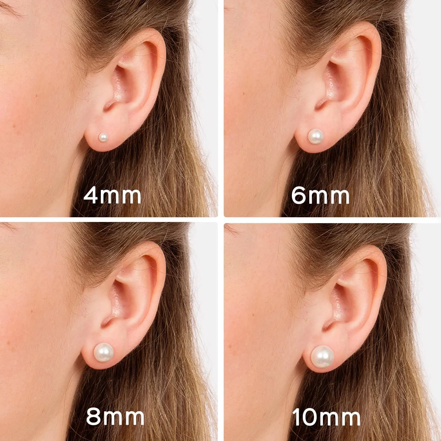 ChicSilver 4-10mm White Freshwater Cultured Pearl Earrings Sterling Silver Studs for Women Girls Sensitive Ear (with Gift Box)