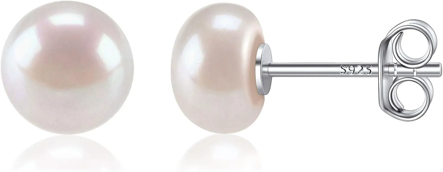 ChicSilver 4-10mm White Freshwater Cultured Pearl Earrings Sterling Silver Studs for Women Girls Sensitive Ear (with Gift Box)