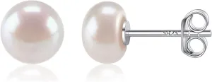 ChicSilver 4-10mm White Freshwater Cultured Pearl Earrings Sterling Silver Studs for Women Girls Sensitive Ear (with Gift Box)