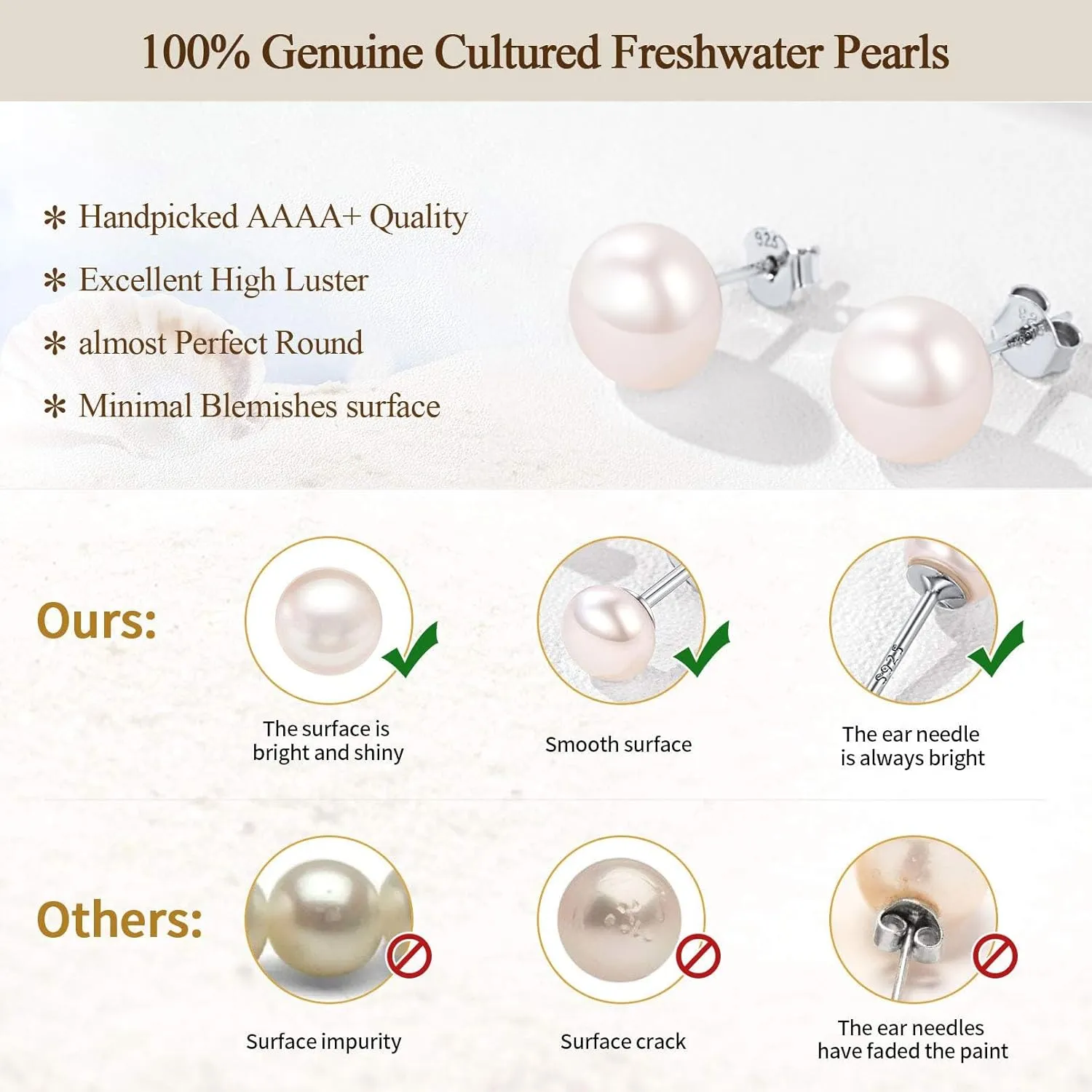 ChicSilver 4-10mm White Freshwater Cultured Pearl Earrings Sterling Silver Studs for Women Girls Sensitive Ear (with Gift Box)