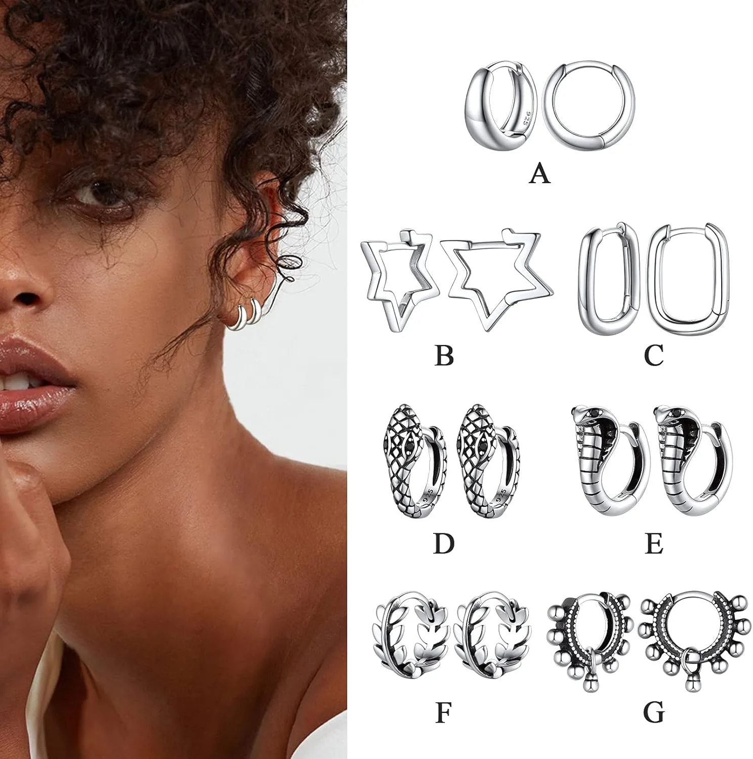 ChicSilver Small Chunky Hoop Earrings White Gold Plated Silver Thick Huggie Hoop Earrings for Women Hypoallergenic Lightweight (with Gift Box)