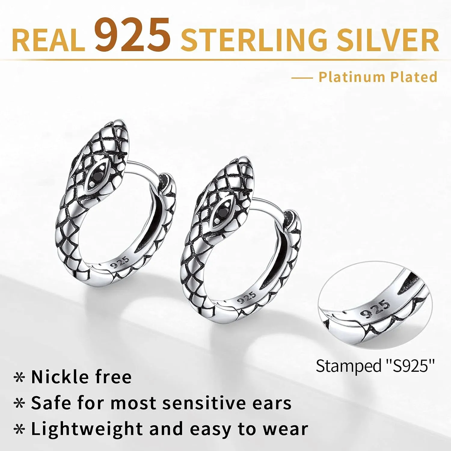 ChicSilver Small Chunky Hoop Earrings White Gold Plated Silver Thick Huggie Hoop Earrings for Women Hypoallergenic Lightweight (with Gift Box)