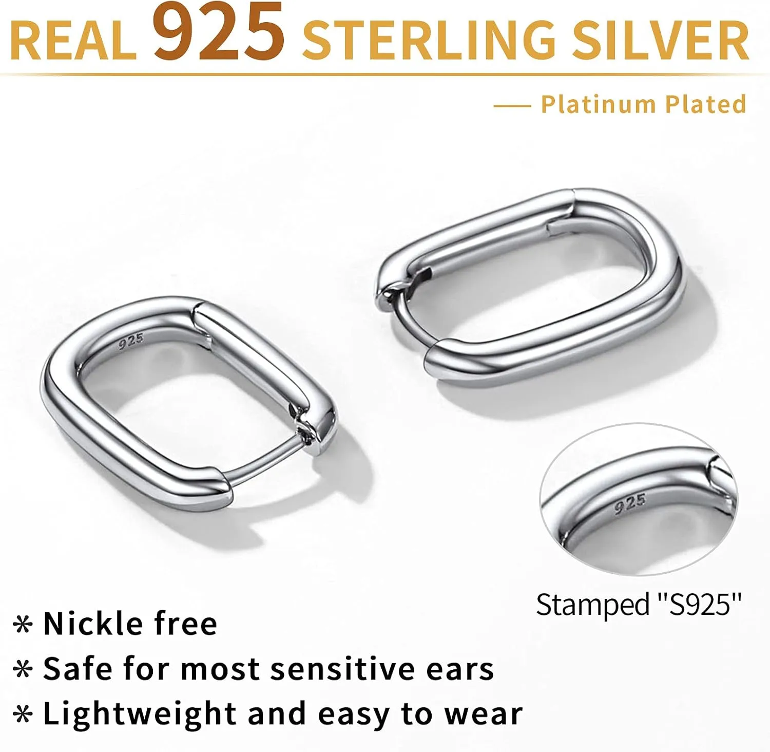 ChicSilver Small Chunky Hoop Earrings White Gold Plated Silver Thick Huggie Hoop Earrings for Women Hypoallergenic Lightweight (with Gift Box)