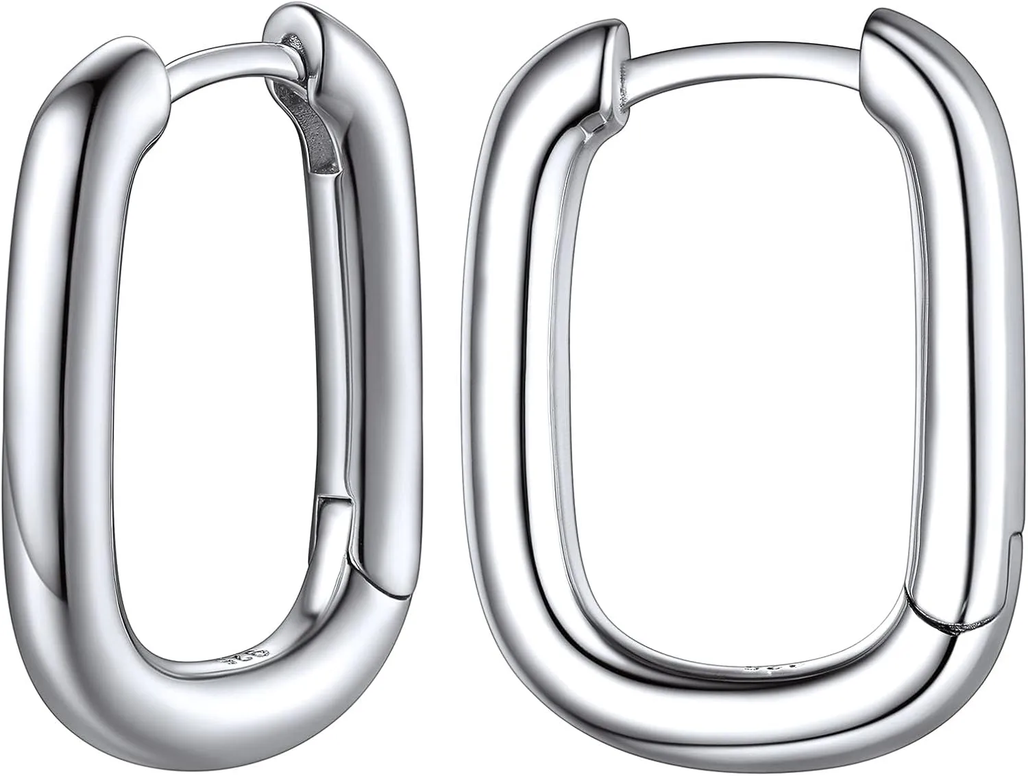ChicSilver Small Chunky Hoop Earrings White Gold Plated Silver Thick Huggie Hoop Earrings for Women Hypoallergenic Lightweight (with Gift Box)
