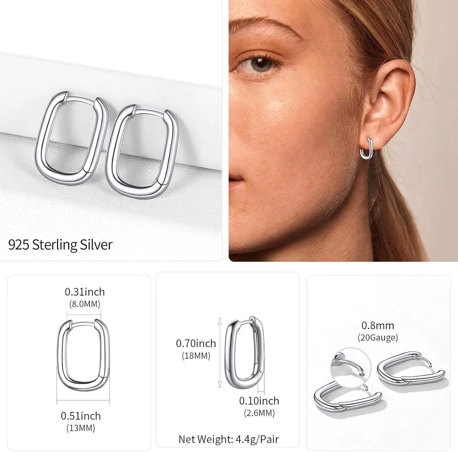 ChicSilver Small Chunky Hoop Earrings White Gold Plated Silver Thick Huggie Hoop Earrings for Women Hypoallergenic Lightweight (with Gift Box)
