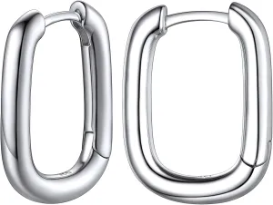 ChicSilver Small Chunky Hoop Earrings White Gold Plated Silver Thick Huggie Hoop Earrings for Women Hypoallergenic Lightweight (with Gift Box)