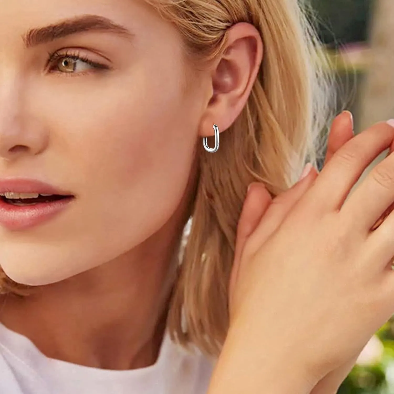 ChicSilver Small Chunky Hoop Earrings White Gold Plated Silver Thick Huggie Hoop Earrings for Women Hypoallergenic Lightweight (with Gift Box)