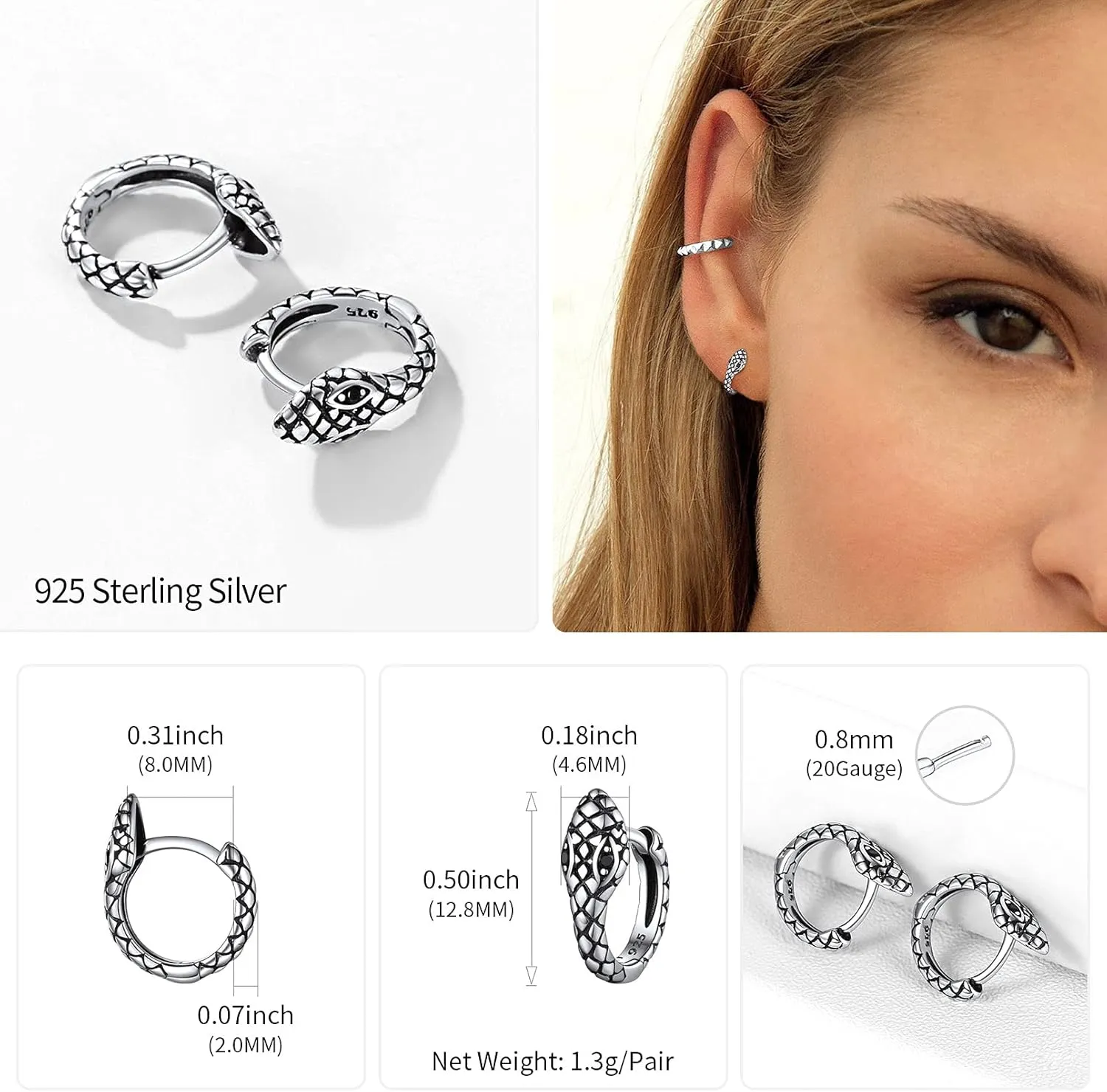 ChicSilver Small Chunky Hoop Earrings White Gold Plated Silver Thick Huggie Hoop Earrings for Women Hypoallergenic Lightweight (with Gift Box)